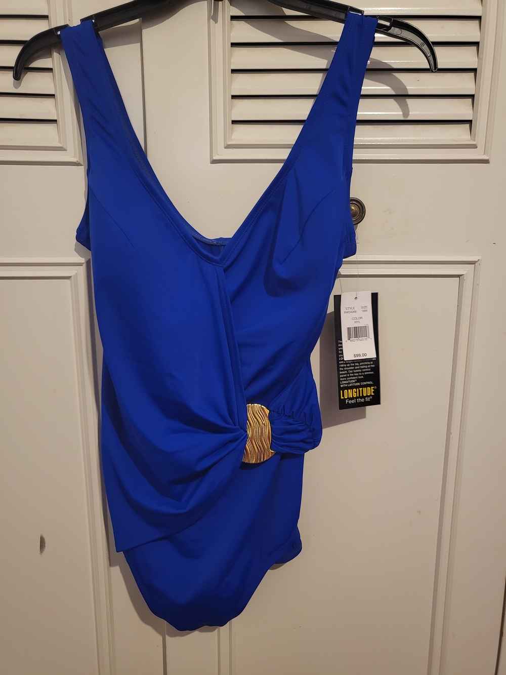 NWT Longitude Royal Blue One-Piece Swimsuit with Gold Buckle